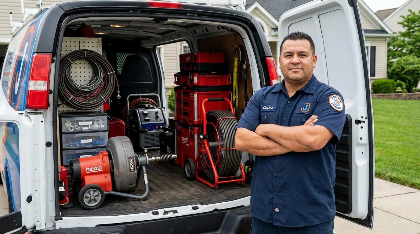 Professional drain cleaning equipment and Johns Plumbing LLC plumber in Clarksburg