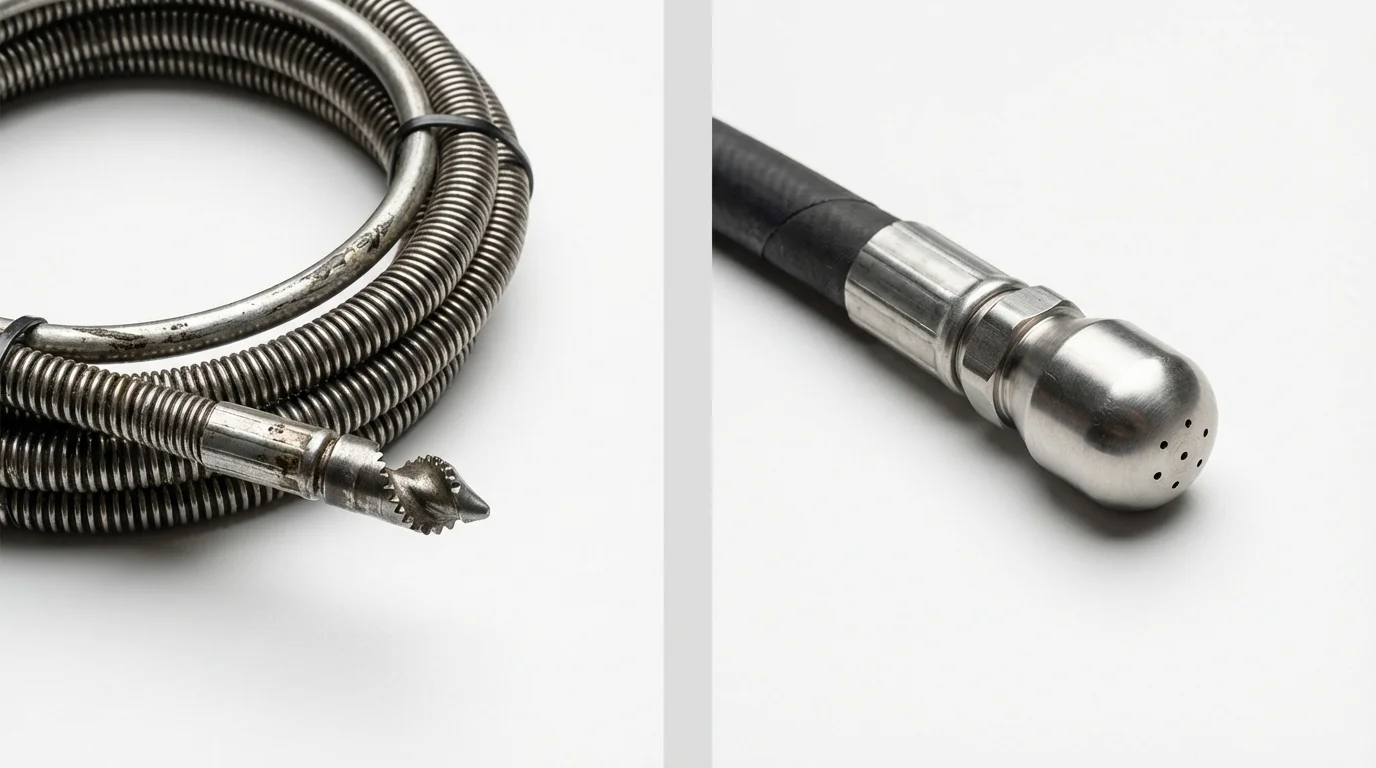 Drain snake cable and hydro jetting nozzle used for drain cleaning in Clarksburg, WV