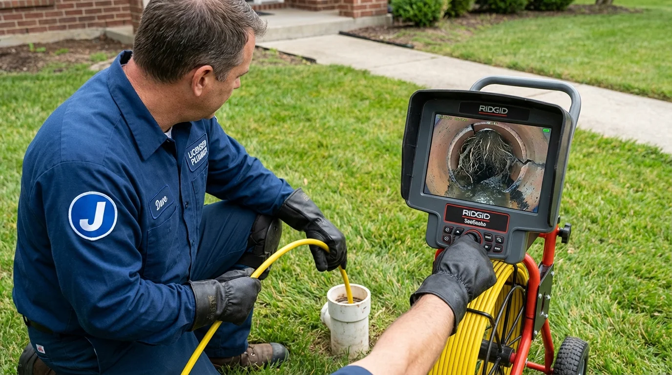 Sewer camera inspection being performed by Johns Plumbing LLC in Clarksburg
