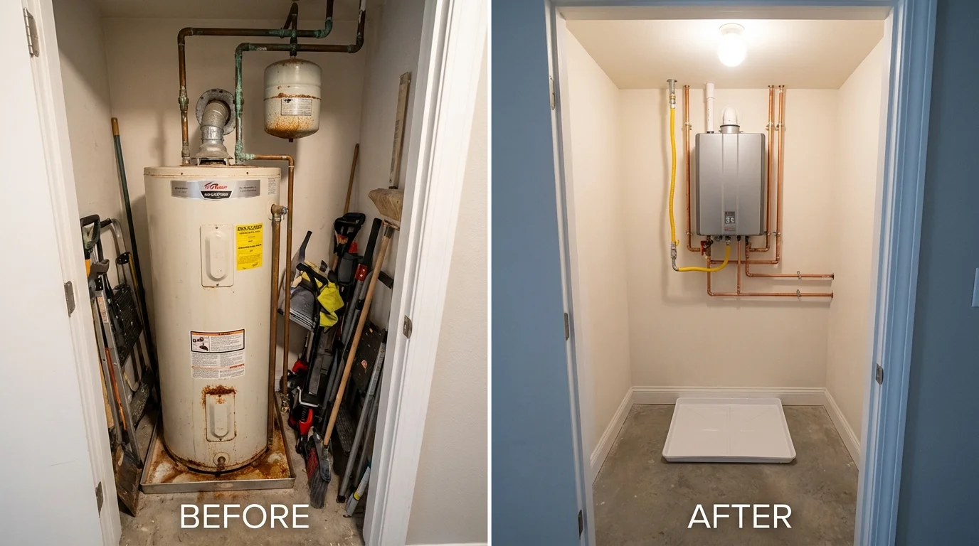 Tank water heater versus wall-mounted tankless unit comparison for Clarksburg, WV homeowners